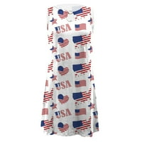 Риза рокля дълъг ръкав ежедневни тен рокля Ден на независимостта за жените американски 4-ти юли печатни Бохо сарафан за жени ежедневни лятна рокля кръг врата без ръ
