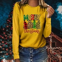 Най-добрите подаръци за мъже Джубонг жените Весела Коледа каре печат случайни Дълъг ръкав кръг врата топ тениска，жълто, м