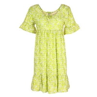 Baberdicy флорална рокля за жени, дамски дами свободен отпечатък hlaf ръкав Ruffles Mini рокля лятна рокля жълта s