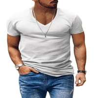 Abtel мъже мускулна тениска v врата летни върхове удобни тениски мъжки ежедневни спортни блуза бяла s