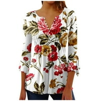 Ризи за копче за копче за жени за жени флорална печатна туника сладки върхове облечени ежедневни звънчета v врат летни блузи