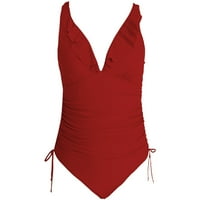 Finelylove Women Swimsuits Tummy Concialing Halter Bra Style Bikini Red XL