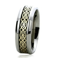 Мъже жени титан комфорт приляга сватбена лента пръстен жълт тон келтски възел инфлексирана лента