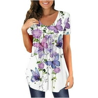 Xysaqa дамски тениски, летни ежедневни жени с къси ръкави върхове кръгла шия флорален отпечатани ръкави върхове разхлабена блуза на хлабина