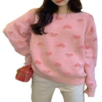 Kelajuan жени пуловер пуловер върхове перлено сърце модел свободен сладък мек дълъг ръкав плетка есен топло улично облекло