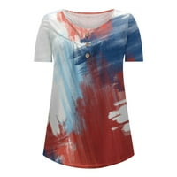 ДСЕС червено бяло синьо ризи Ден на независимостта летни върхове Мода потник кръг врата хлабав пуловер Топ САЩ тематични графични тениски американски флаг облекл?