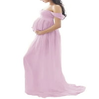 Рокля за майчинство на Cathery за фотография от рамото шифонска рокля отпред сплит макси дълги рокли за бременност тъмно розово s