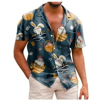 Корашан Фит ризи Великденски печатни Мъжки хлабав мода с къс ръкав ревера риза Кафанди ризи За Мъже