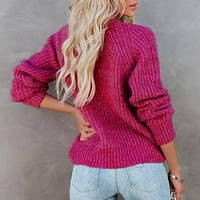 Жени ежедневни пачуърк леопард с дълъг ръкав плетен пуловер V-образно палто с пуловер Hot6SL4885415
