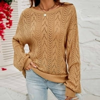 Намален дамски пуловер кръгло деколте пуловер пуловер плътно цвят свободно време в средна дължина дълъг ръкав плюс размери върхове пуловер блуза