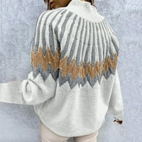 Женски висок яка Slim Fit топла отпечатана ежедневна плетена ръкав плетен пуловер върхове tietoc