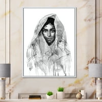 Дизайнарт черно-бял портрет на Млада Индийка модерна рамка платно за стена арт принт