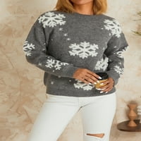 Женски грозен коледен пуловер с снежинка модел с дълъг ръкав Crewneck плетен джъмпер пуловер върхове