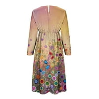 Женска рокля с дълъг ръкав Модна флорална щампа с дълъг ръкав с v-образна рокля небрежна рокля есенни дрехи tbkomh