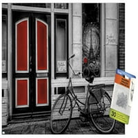 Градски велосипед в черно -бял цвят Избран плакат за червена стена с бутални щифтове, 14.725 22.375