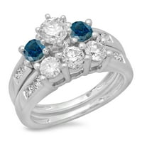 Колекция DazzlingRock 2. Карат 14K синьо и бял диамантен камък годежен пръстен CT, бяло злато, размер 6.5