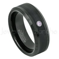 Черен волфрамов пръстен скосен ръб - 0,07ct пасианс Аметист пръстен - Персонализиран волфрам сватбен пръстен - Персонализиран февруари Роден камък пръстен TN663BS