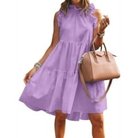 Летни рокли за жени без ръкави Мода мини печатни Кръгли деколте рокля лилаво
