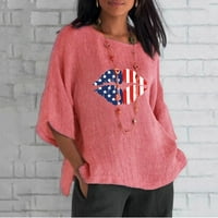 Риза на американско знаме за жени на 4 юли ризи секси тениска патриотични тийнейджъри върхове флаг за печат на бельо на риза екипаж на шията с къс ръкав розов s
