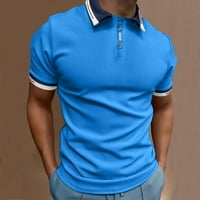 Yubnlvae Мъжки ризи мъже небрежни сол бутон горна риза отхвърлете яката блуза с къс ръкав топ мода ежедневна риза синьо