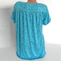 Жените Плюс размер Флорални върхове къс ръкав в-врата цветя печат Блузи Нагънат хлабав Суинг пуловер тениска с-5ХЛ