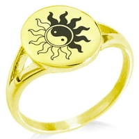 Неръждаема стомана пламтящо слънце yin yang минималистичен овален горен полиран изречение пръстен