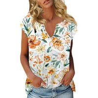 Топчета дамски модни летни ежедневни Бохо топове флорален принт блузи с къс ръкав хлабав в Деколте Тениски летни върхове за жени Модерен