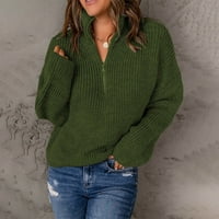 Пуловер за жени модерен масивен цвят на Crewneck с дълъг ръкав пуловер есен зима елегантен кабел плетен джъмпер отгоре
