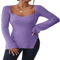 Сладури Пуловерни пуловери лилави женски пуловери Небрежни обикновени пуловери