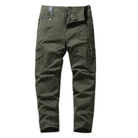 Simplmasygeni Cargo Pants for Men Sports панталони Разчистване Мъжете солидни ежедневни модни бутони-ZIP много джоба прави панталони