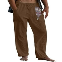 Мъжки бомоту, монтирани панталони, твърди цветни дантелени панталони Пътуване за свободното време еластична талия шезлонг с джобове