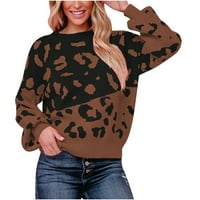 Черни пуловери за жени цвят блокира хлабав плетен пуловер кръгла врата пуловер кафе