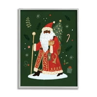 Ступел Индриес празнична Санта кла фигура зелена Коледна ваканция сива рамка стена изкуство, 20, дизайн от Виктория Барнс