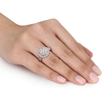 Карат Т. в. диамант 10кт Бяло Злато Двоен ореол годежен пръстен