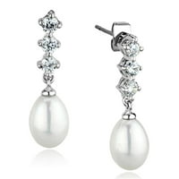 3W - месингови обеци на родий с полускъпоценна перла в бяло