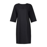 Tking fashion дамски летни ежедневни солидни разхлабени прави рокли ръкав v-образен миди рокли черни 3xl