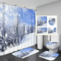 Снежинка Естествена природа Коледна печатна завеса за душ с мат за баня против приплъзване на килими водоустойчиви завеси за баня декор