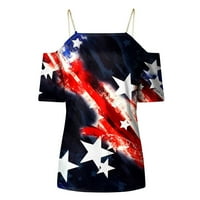 Дамски върхове облечени отстъпка модерна лятна къса ръкав САЩ флаг тениски тениски Деня на независимостта 4 юли от рамото патриотични тениски отпуснати пригодни фит