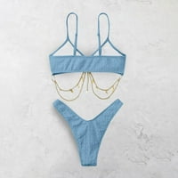 Дамски бански костюми бикини комплекти за жени Дамски Плътен цвят Сплит секси бикини плаж бански син хл
