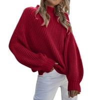 Пуловери за пуловер Pimfylm за жени дълги пуловери от пуловери изрязани червени 2xl