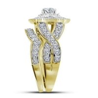 14к жълто злато кръгъл диамант ореол Булчински сватбен пръстен комплект
