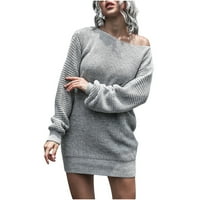 Женски удобни пуловери облича хлабава кръгла шия с дълъг ръкав с голям пуловер пуловер върхове плетка мини рокля