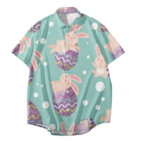 Великденски рокля ризи за мъже Графичен бутон надолу с къс ръкав зайчета гноми Великденски яйца Печат на лапета Хавайски плаж Небрежно лято Сладко пролетно модерн