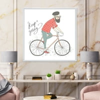 Дизайнарт 'хипстър мъж кара колело' детско изкуство в рамка платно за стена арт принт