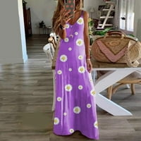 Рокли за жени, клирънс дамска модна ваканция Лятна валеса отпечатана v шия ежедневна дълга макси рокля