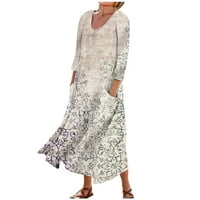 Нанизани Дамски случайни мода Удобни отпечатани Ръкав джобна рокля макси рокли за жени