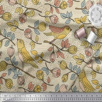 Soimoi розов памучен памук Voile Fabric Artistic Bird & Floral Print Fabric край двора