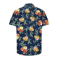 Мъжки ризи мъже ежедневни бутони Цветни блок Хавай печат с джобни турнири с къс ръкав риза блуза ризи, синьо, xl
