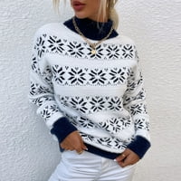 Clearance Женски макет макет на врата пуловер за снежинка от печат свободен монтаж плетен пуловер пуловери върхове Плетене пуловер