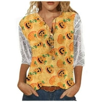 Женски ризи за ръкави с v-образно деколте печат дантела ежедневна блуза свободна работна туника върхове